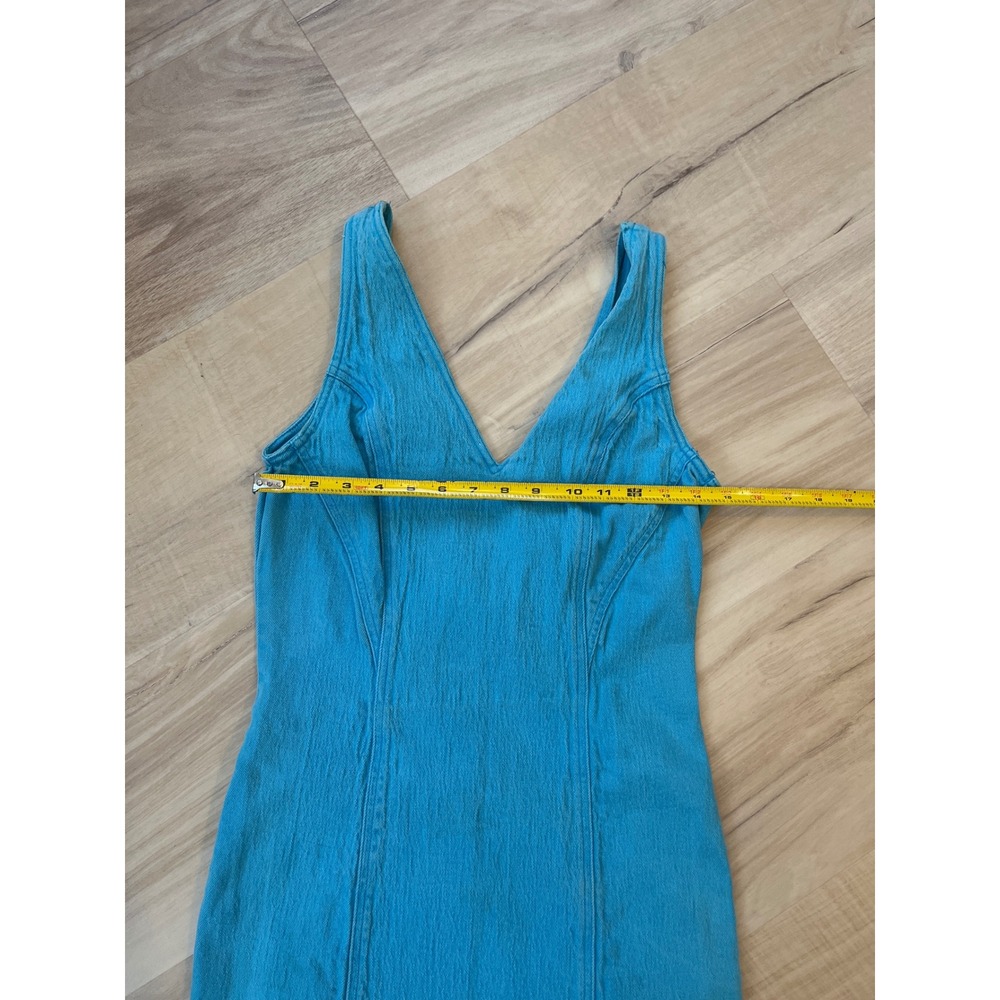 Studebaker Venice Vintage Denim Sheath Dress Turquoise Blue V-Neck Mini Size M - Picture 5 of 9